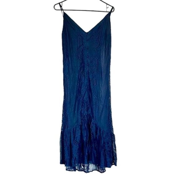 NWT Lulus Zahria Navy Blue Lace Button Front Midi Dress - Size Large - Picture 2 of 10